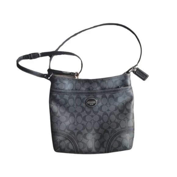 COACH Signature Print Coated Canvas Black Gray Shoulder Bag. - Picture 1 of 8